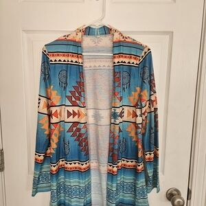 Colorful Geometric Open Cardigan